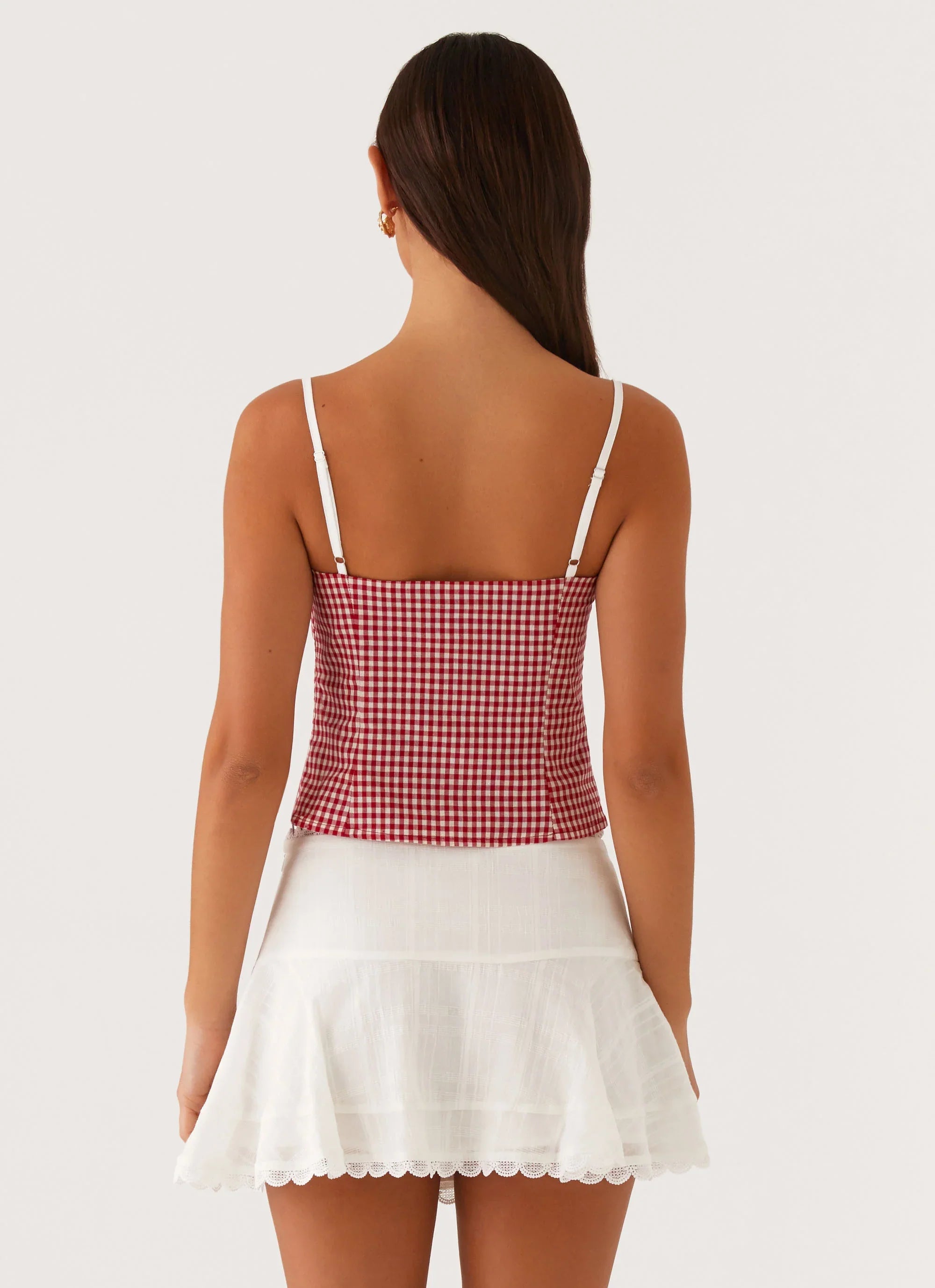 Palmer Ruffle Bustier Top Red Gingham