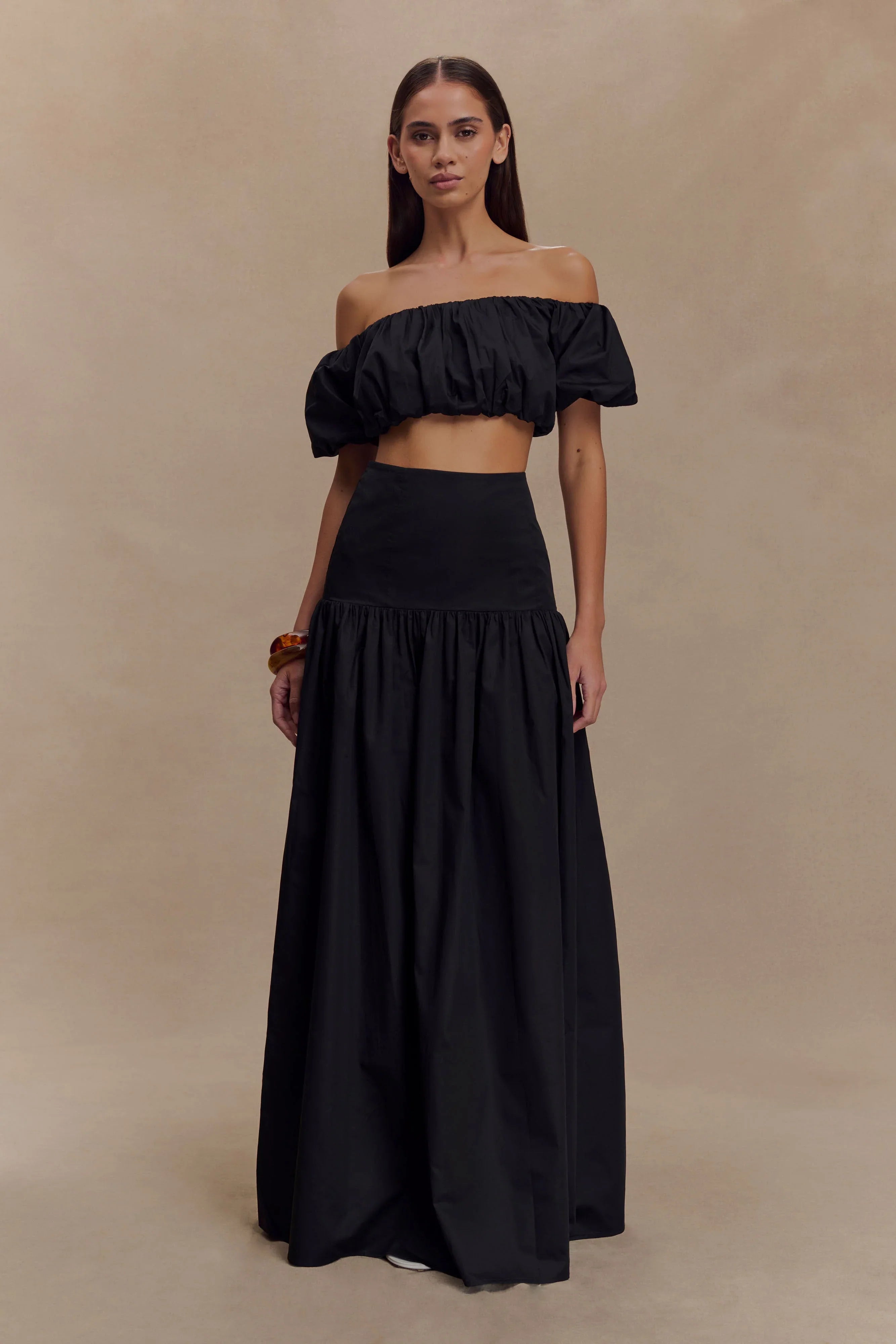 Autumn Off Shoulder Bubble Top Black