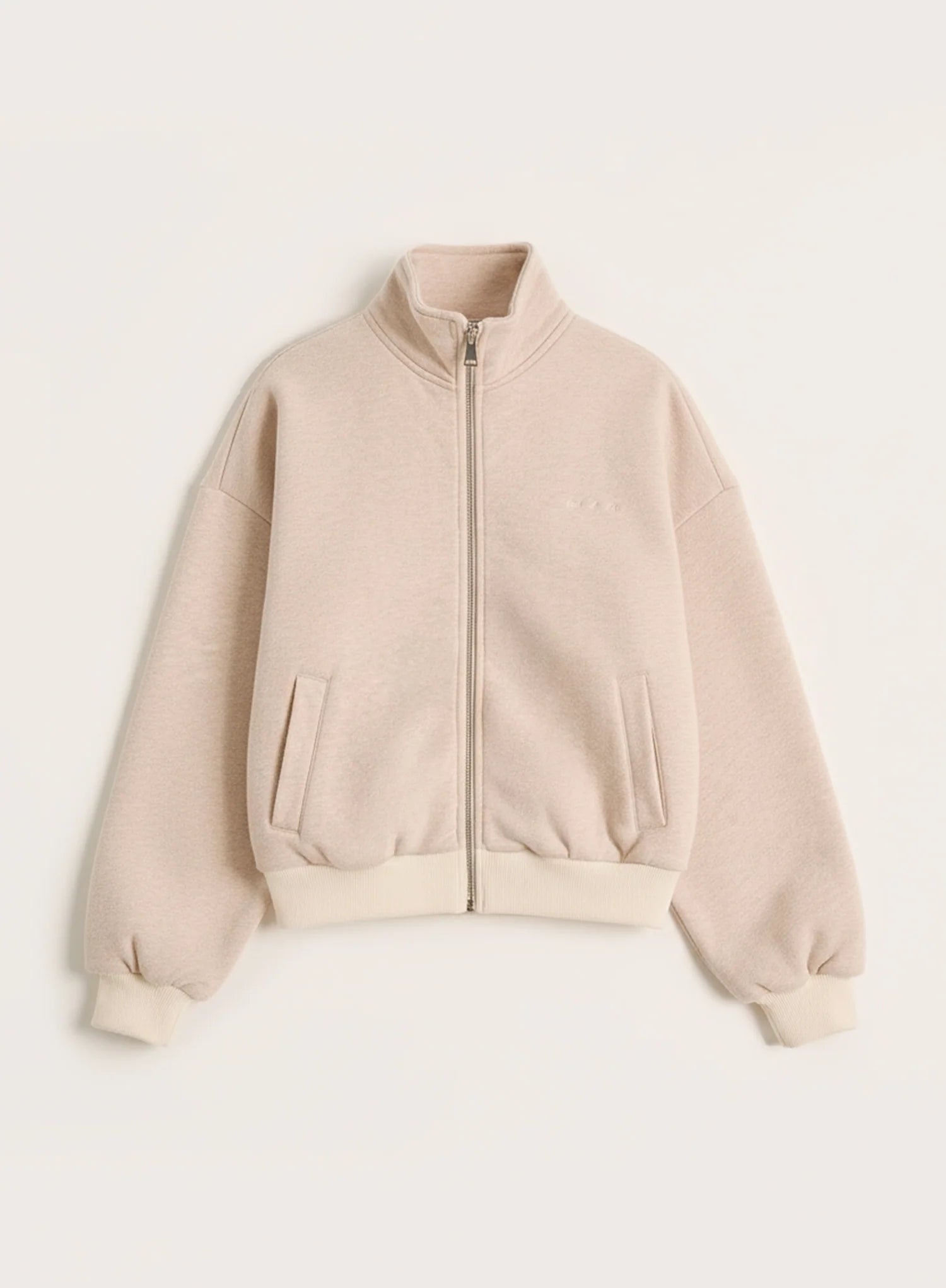 Oatmeal Logo Detail Ribbed Cuff Zip Sweatshirt