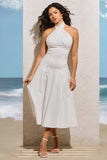 Saint Malo White Halter Neck Midi Dress