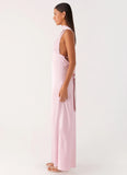 Alicia Satin Halter Maxi Dress Baby Pink