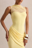 Lyssy Lemon High Neck Maxi Dress With Mesh Detail