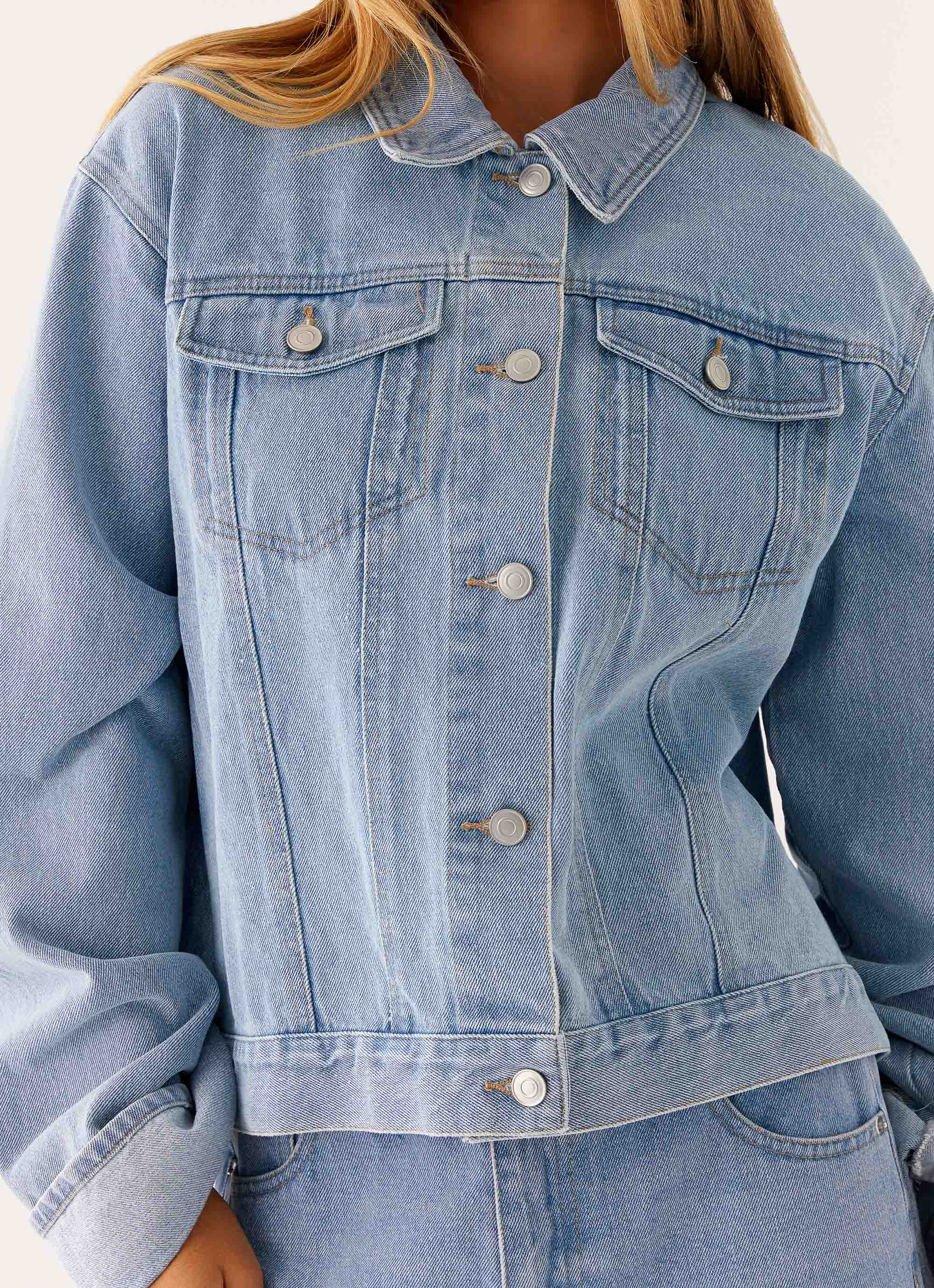 Back Again Oversized Denim Jacket Light Wash Blue