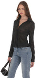 Sheer Mesh Button Up Top in Black