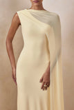 Mirelle Lemon Boat Neck Maxi Dress With Cape Sleeve