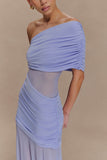 Dallas One Shoulder Mesh Maxi Dress Lavender