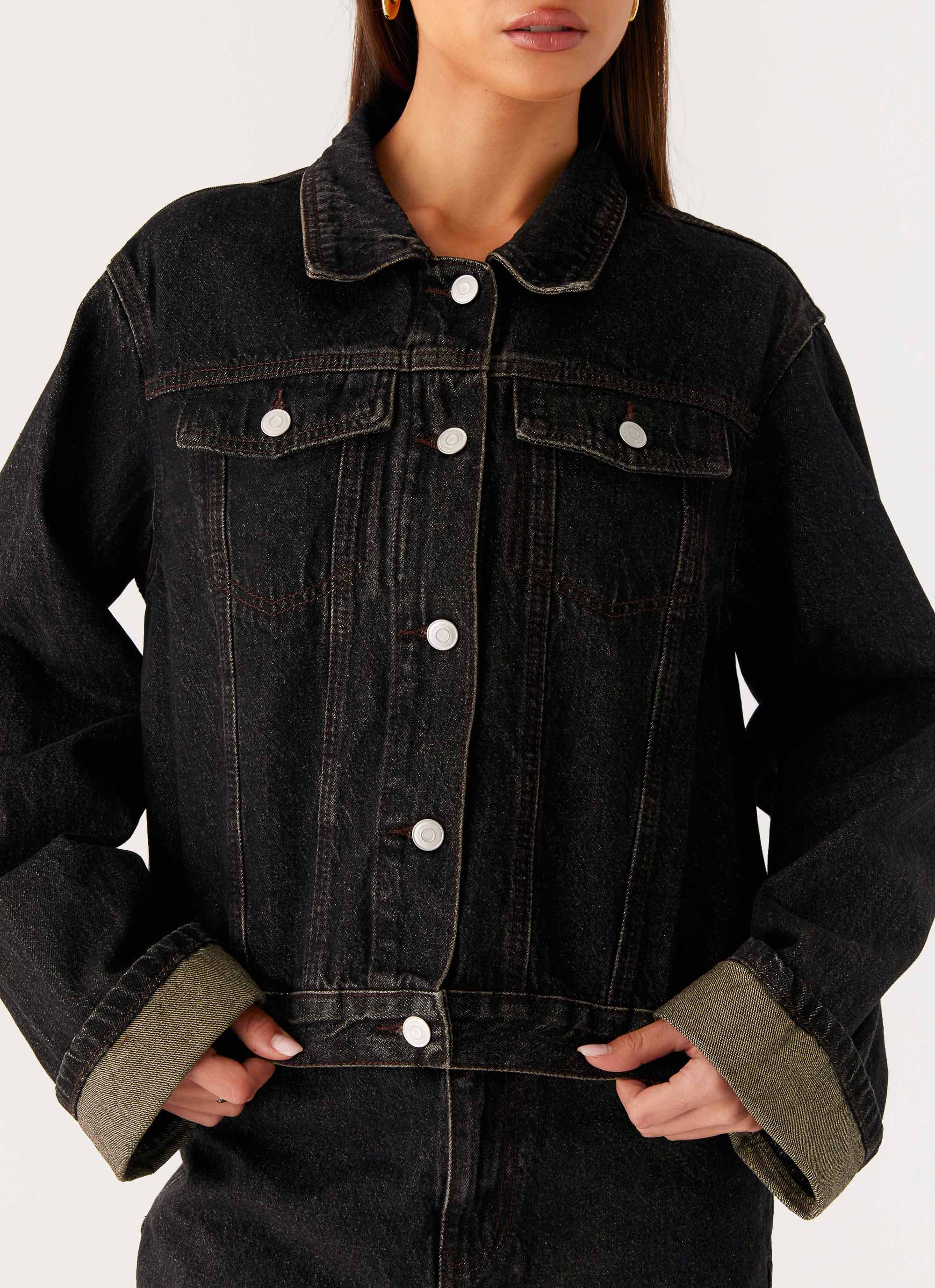 Back Again Oversized Denim Jacket Acid Charcoal
