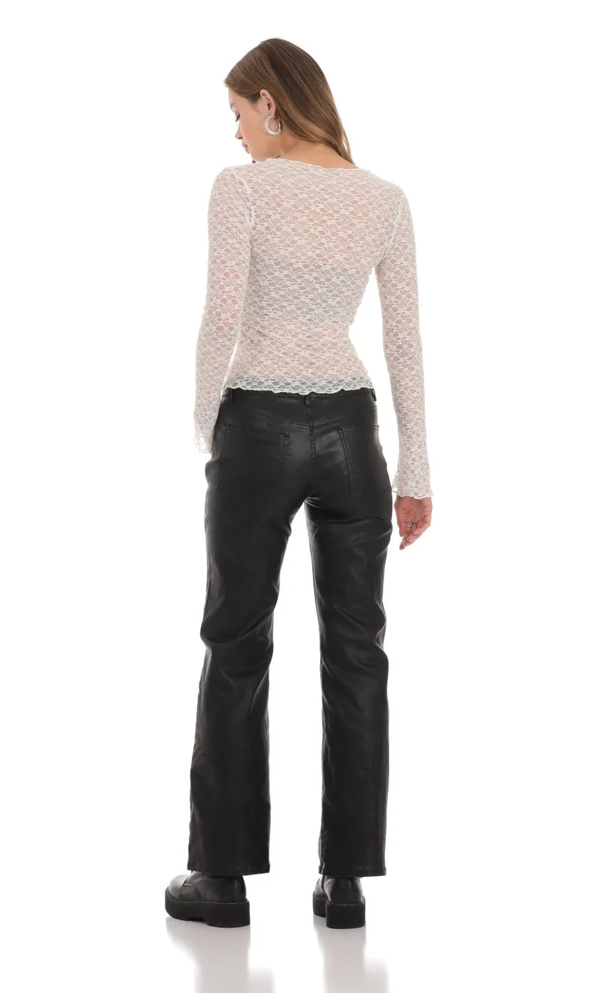 Faux Leather Jeans in Black