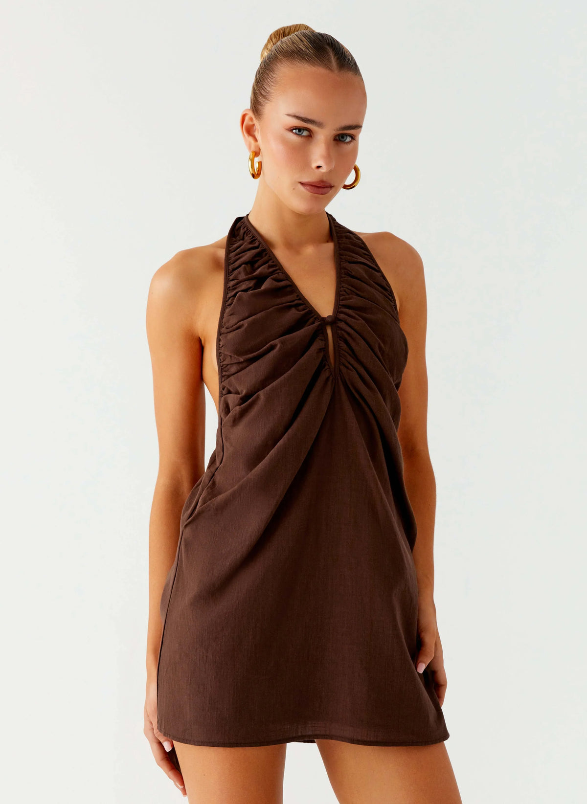 Jepsen Cotton Halter Mini Dress Chocolate