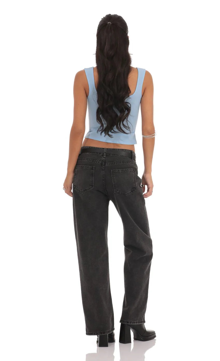Straight Leg Jeans in Black Denim
