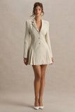 Blossoming Nude Plunge Neck Tailored Mini Dress With Pleating