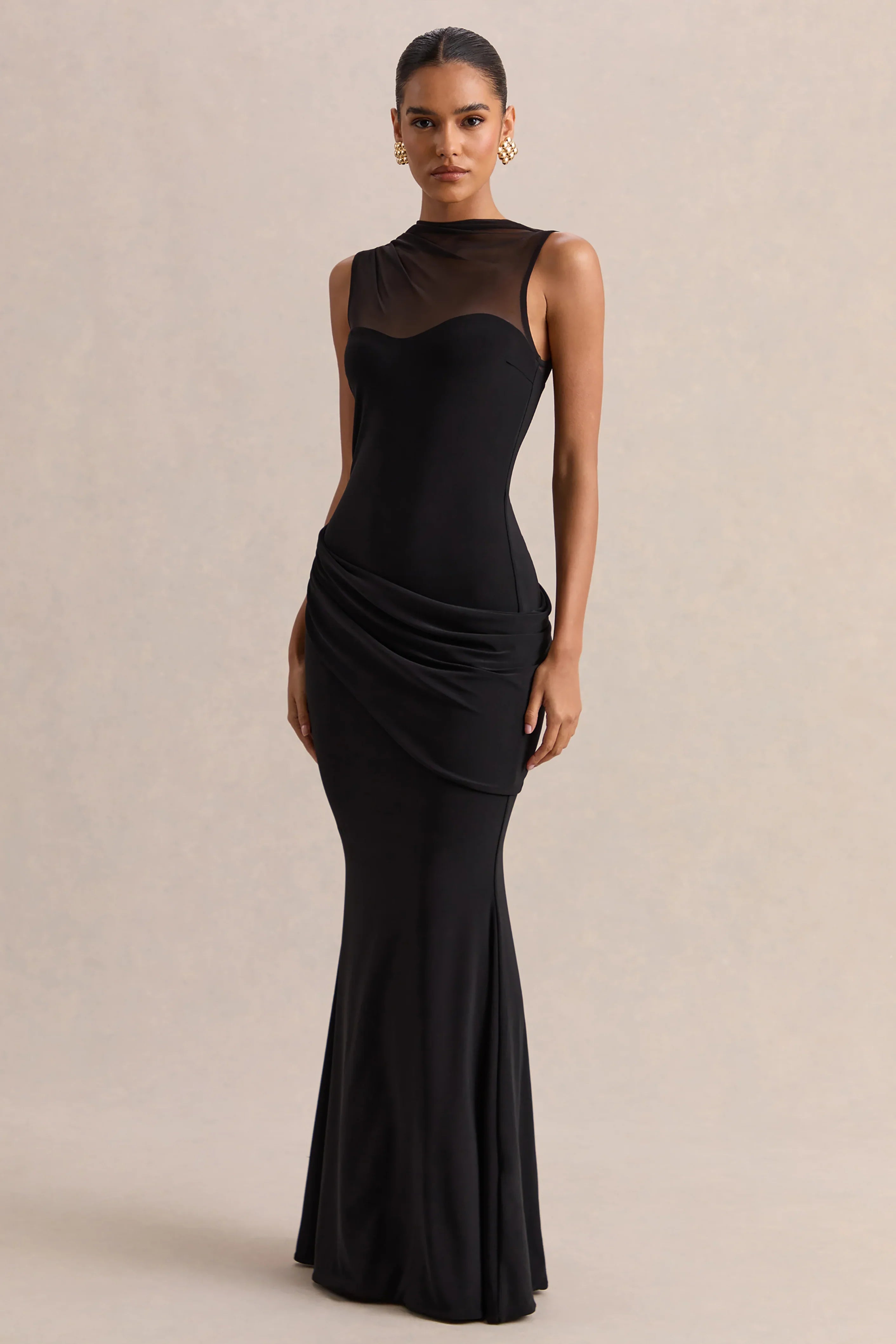 Lyssy Black High Neck Maxi Dress With Mesh Detail