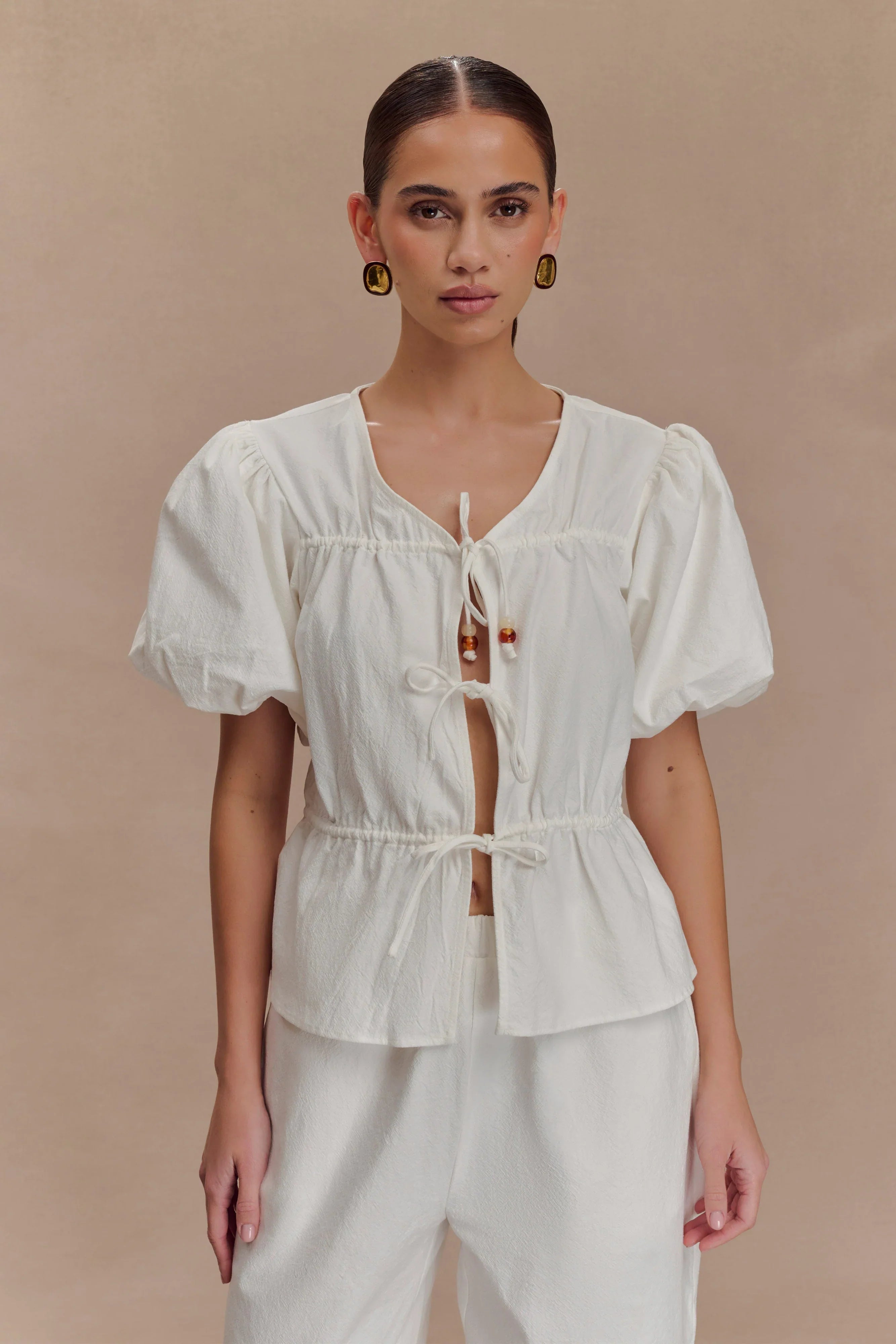 Emilie Puff Sleeve Cotton Top White