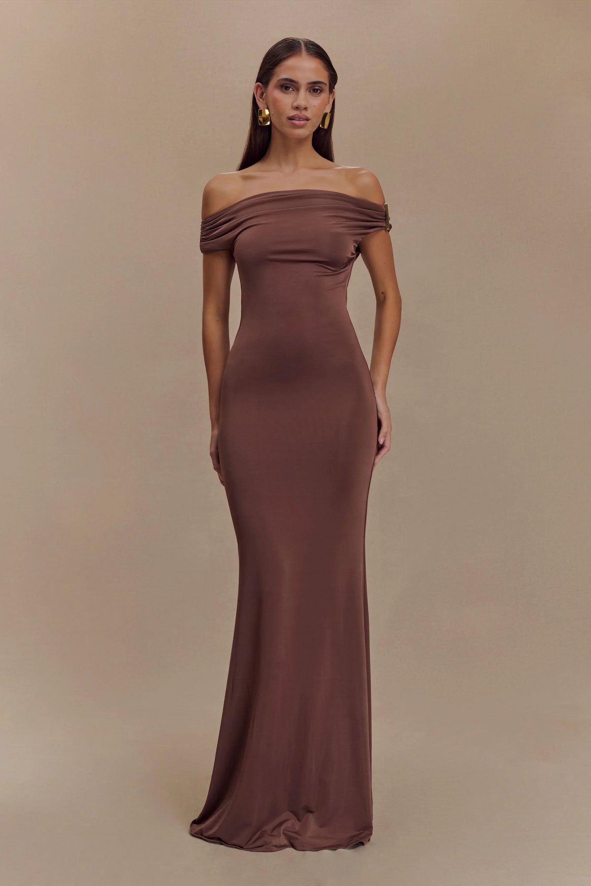 Kinsley Slinky Maxi Dress With Hardware Chocolate