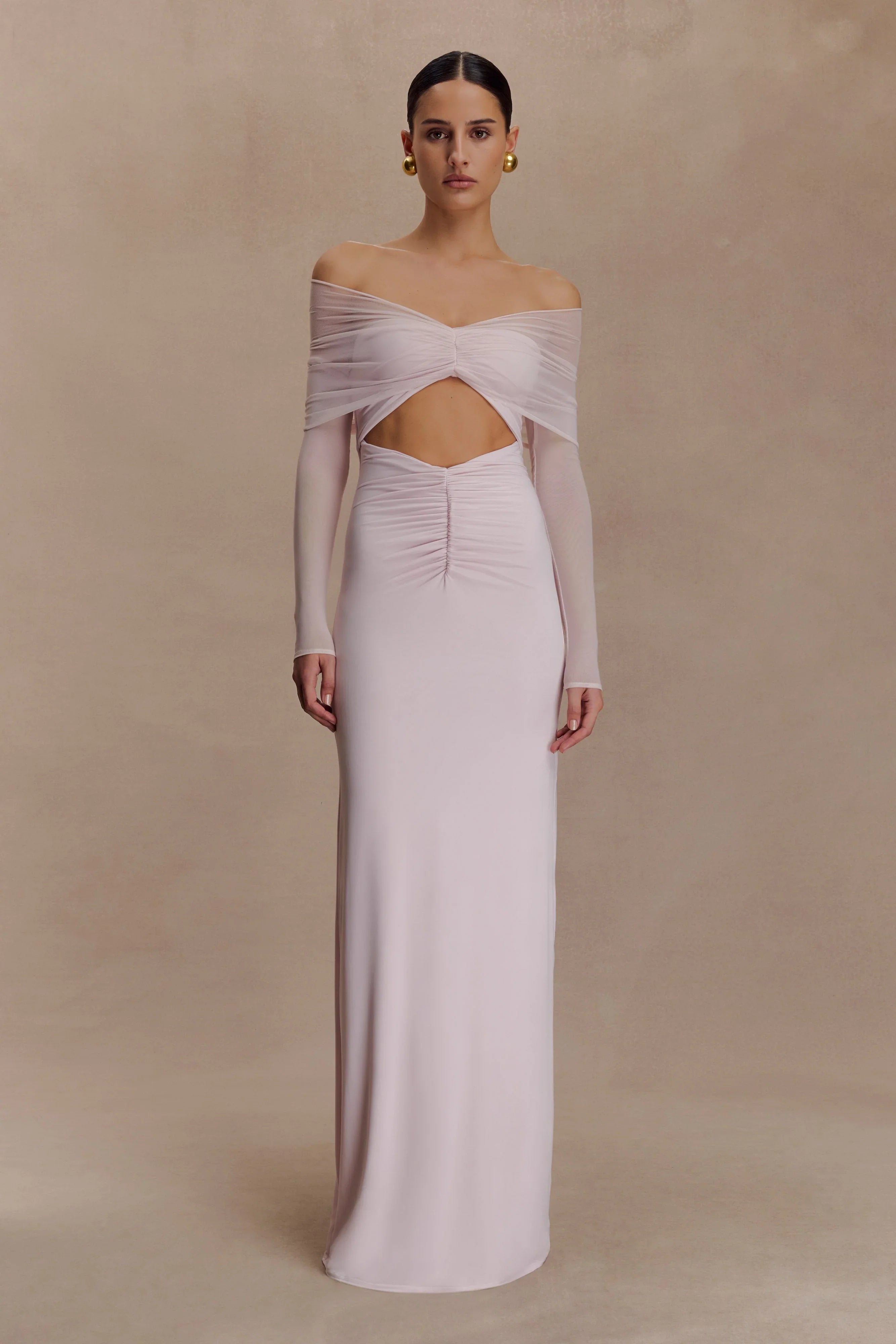 Rafaella Slinky And Mesh Maxi Dress Pale Pink