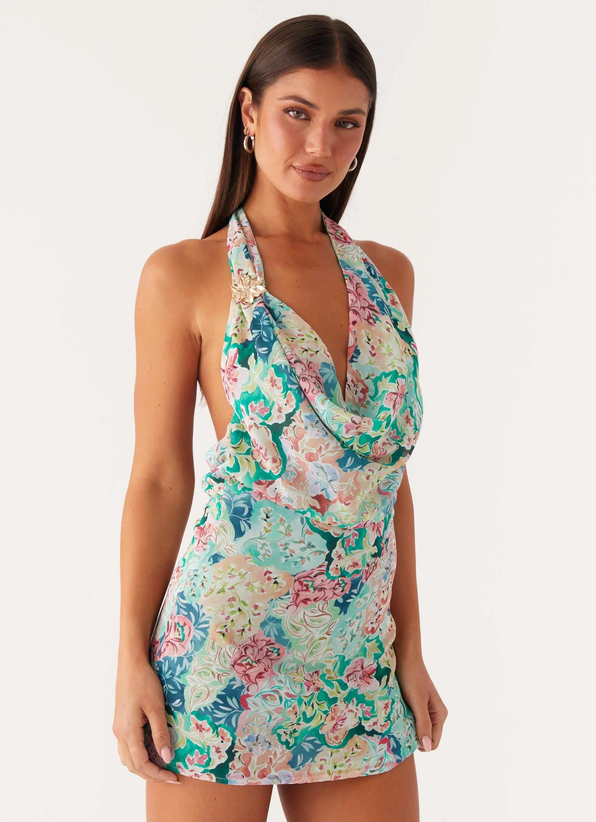 Laid Back Cowl Mini Dress Santorini Floral