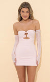 Floral Cutout Bodycon Dress in Pink with Gloves