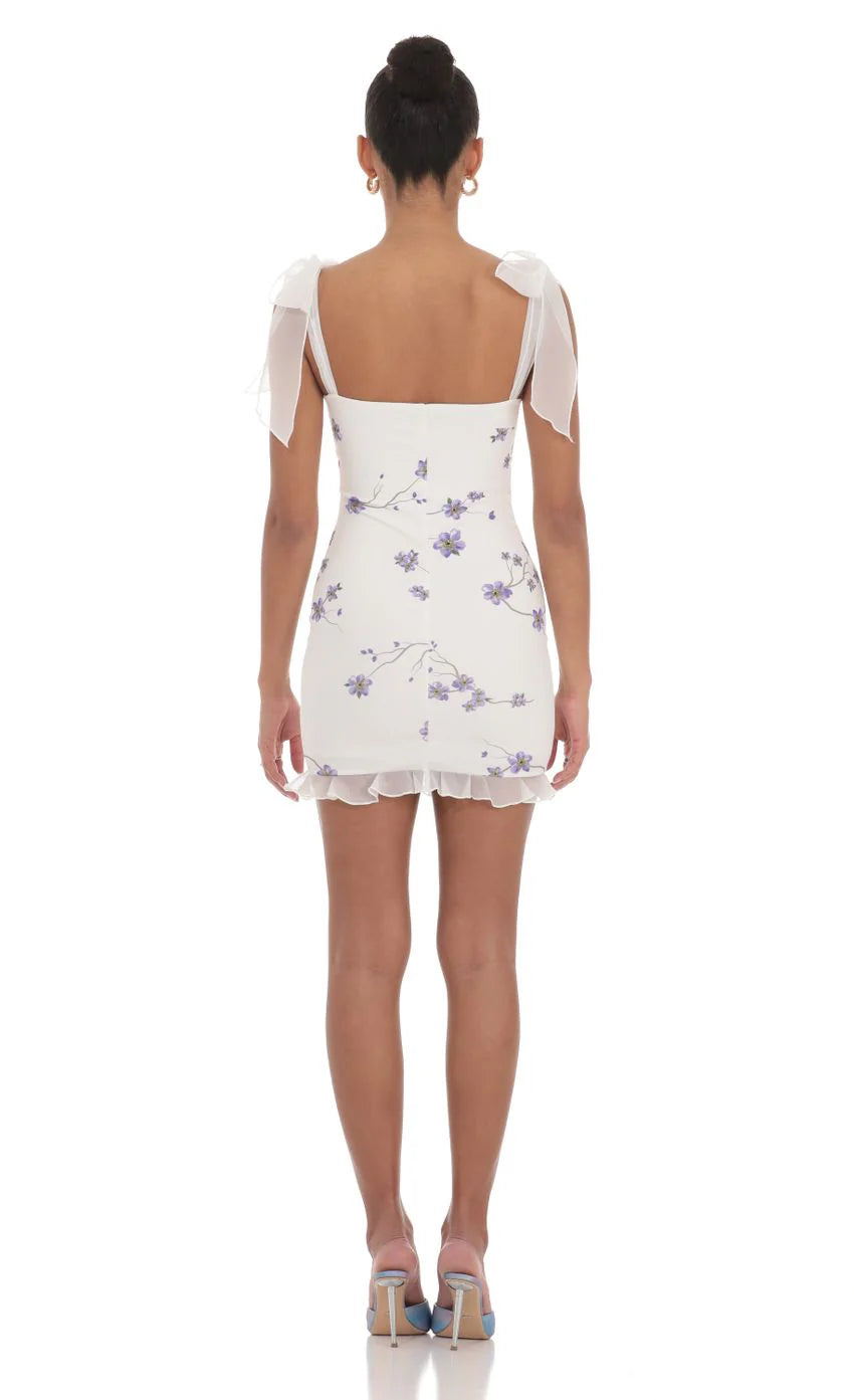 Floral Ruffle Dress in White
