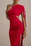 Trance Red Asymmetric Maxi Dress With Split