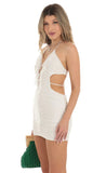 Ruffle Plunge Cutout Dress in White