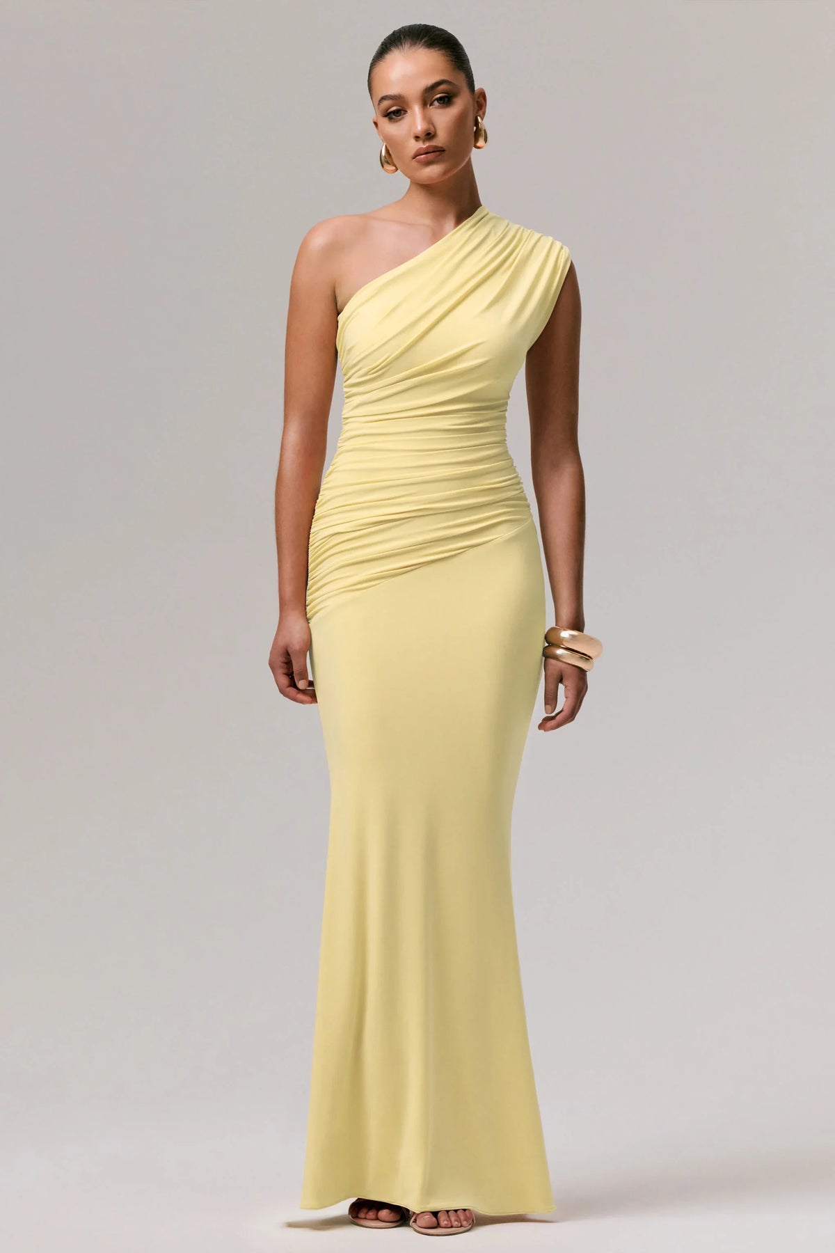 Mardi Lemon Asymmetric Maxi Dress With Ruching