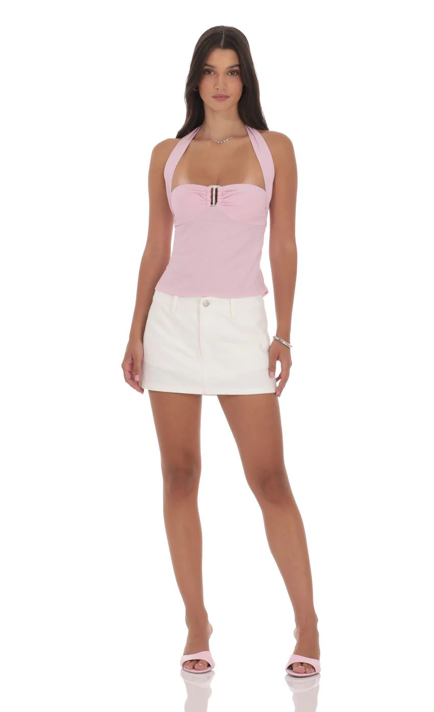 Halter Pinstripe Top In Pink