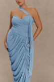 Micaela Chiffon Gathered Maxi Dress Alaskan Blue