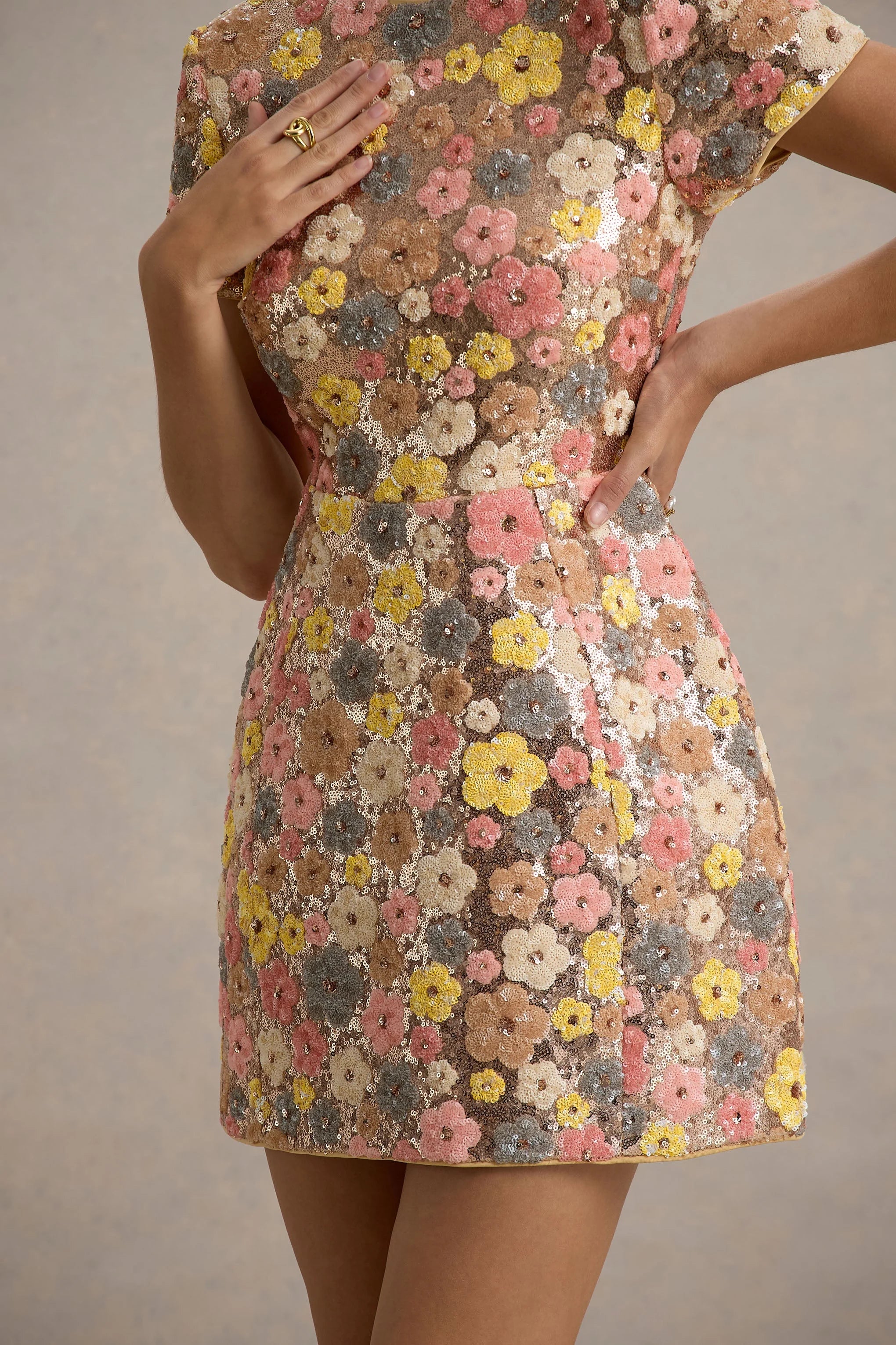 Eira Pastel Floral Print Embellished Mini Dress
