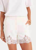 Cream Satin Lace Trim Shorts