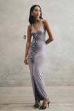 Alessandra Slinky Ruffle Maxi Dress Grey