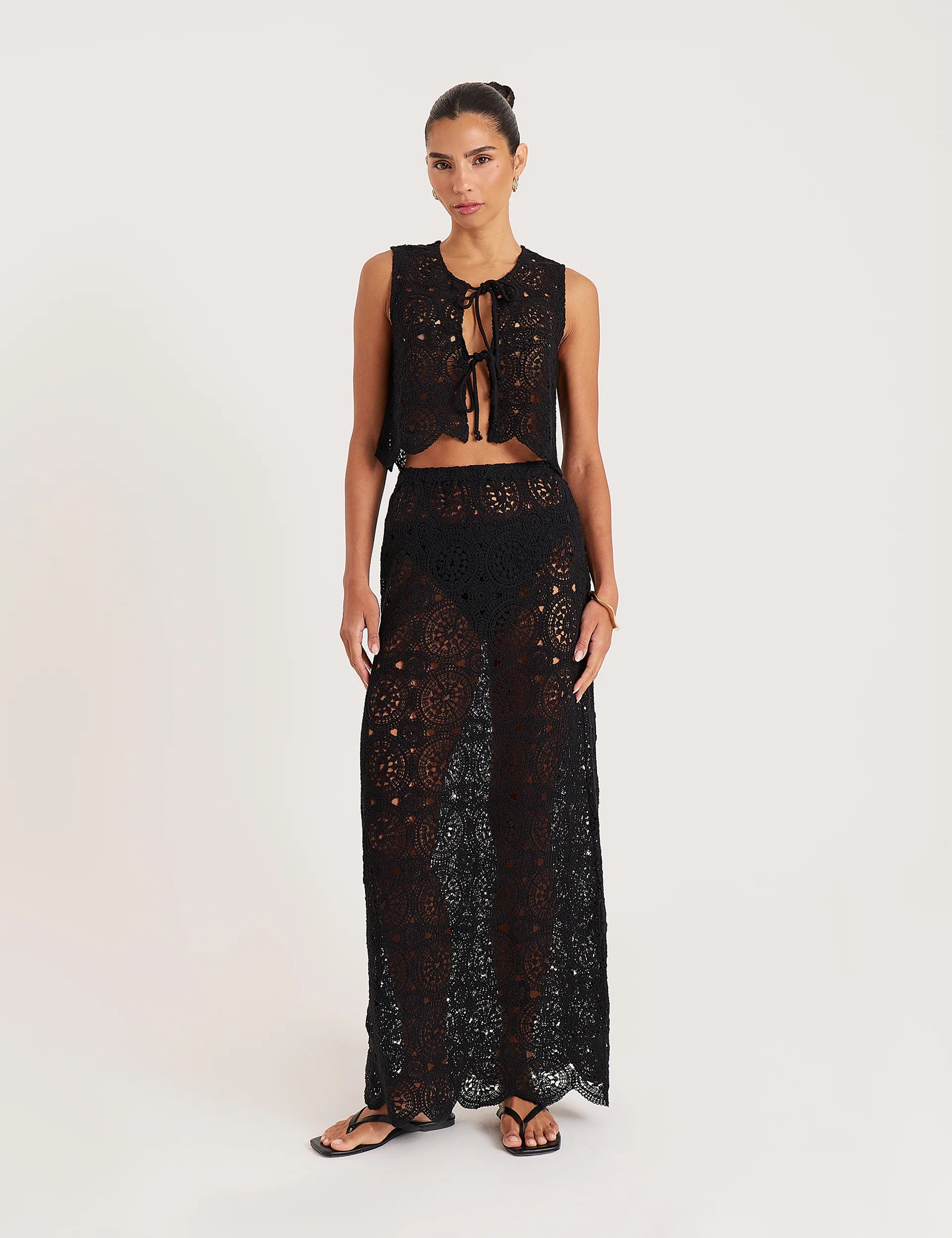 Black Crochet Knitted Maxi Skirt