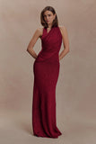 Elma Lurex Knit Halter Maxi Dress Deep Red