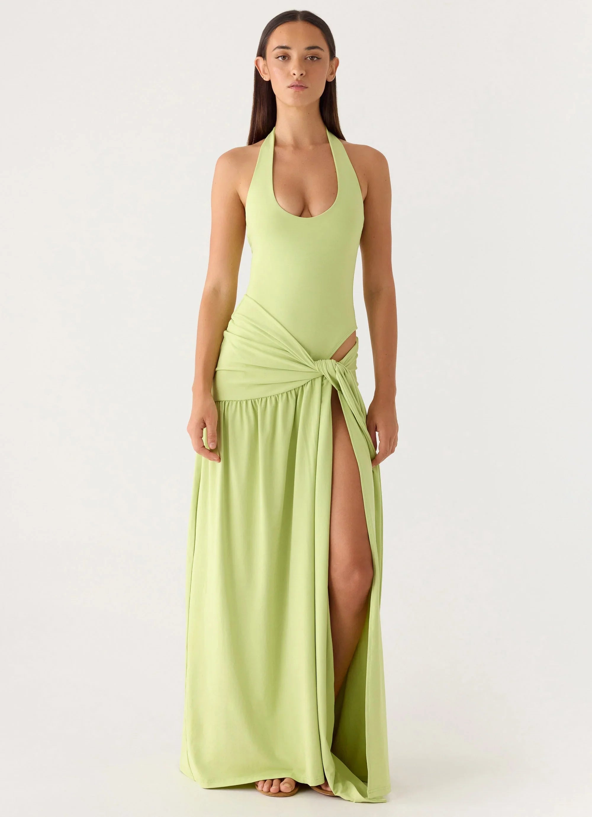 My Answer Bodysuit Maxi Dress Lime