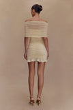 Caspian Slinky And Mesh Off Shoulder Mini Dress Ivory