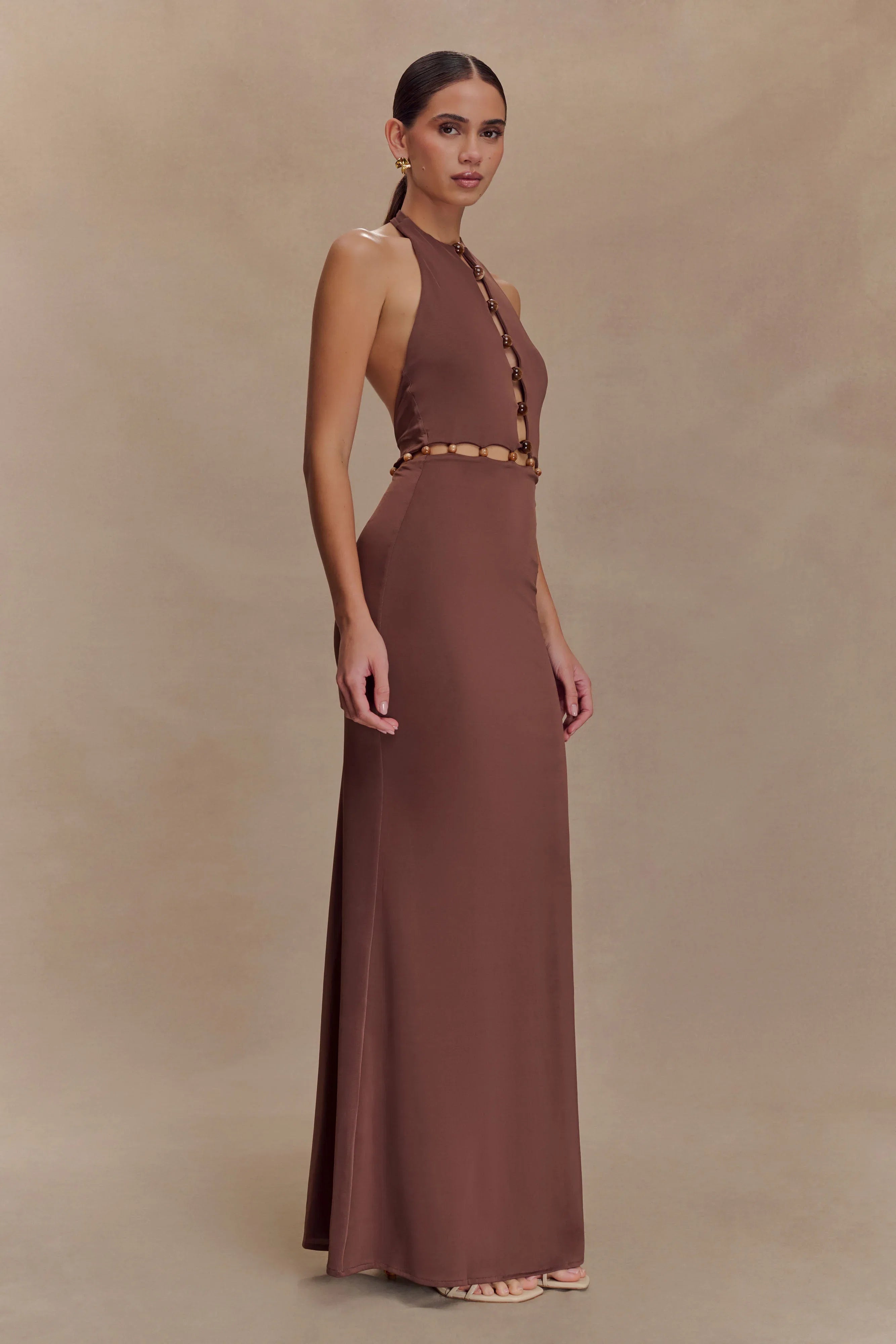 Albion Beaded Slinky Maxi Dress Chocolate