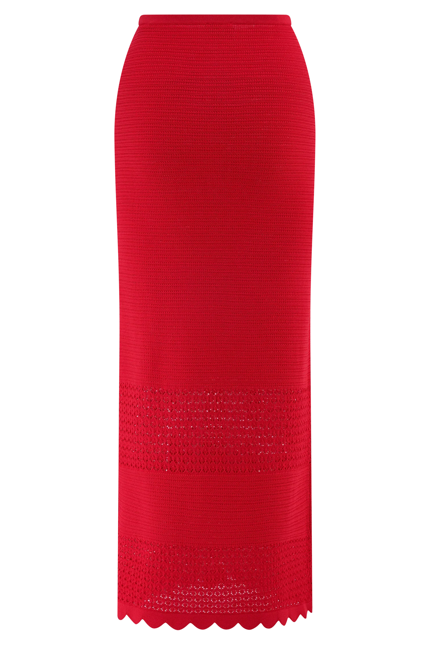 Madeline Scallop Knit Midi Skirt Red