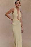 Stella Draped Slinky Maxi Dress Pale Lemon