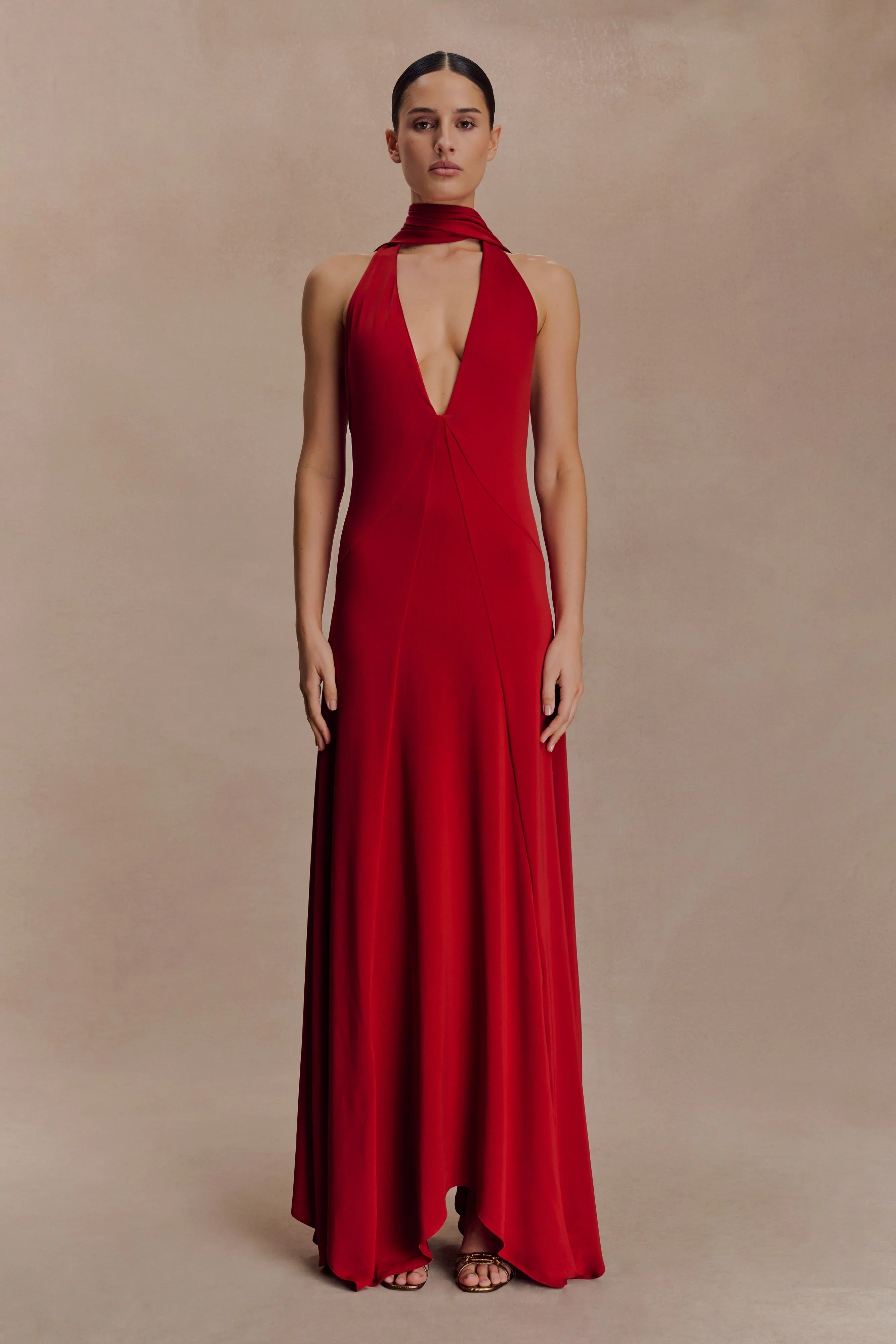 Juliet Slinky Maxi Dress With Scarf Ruby