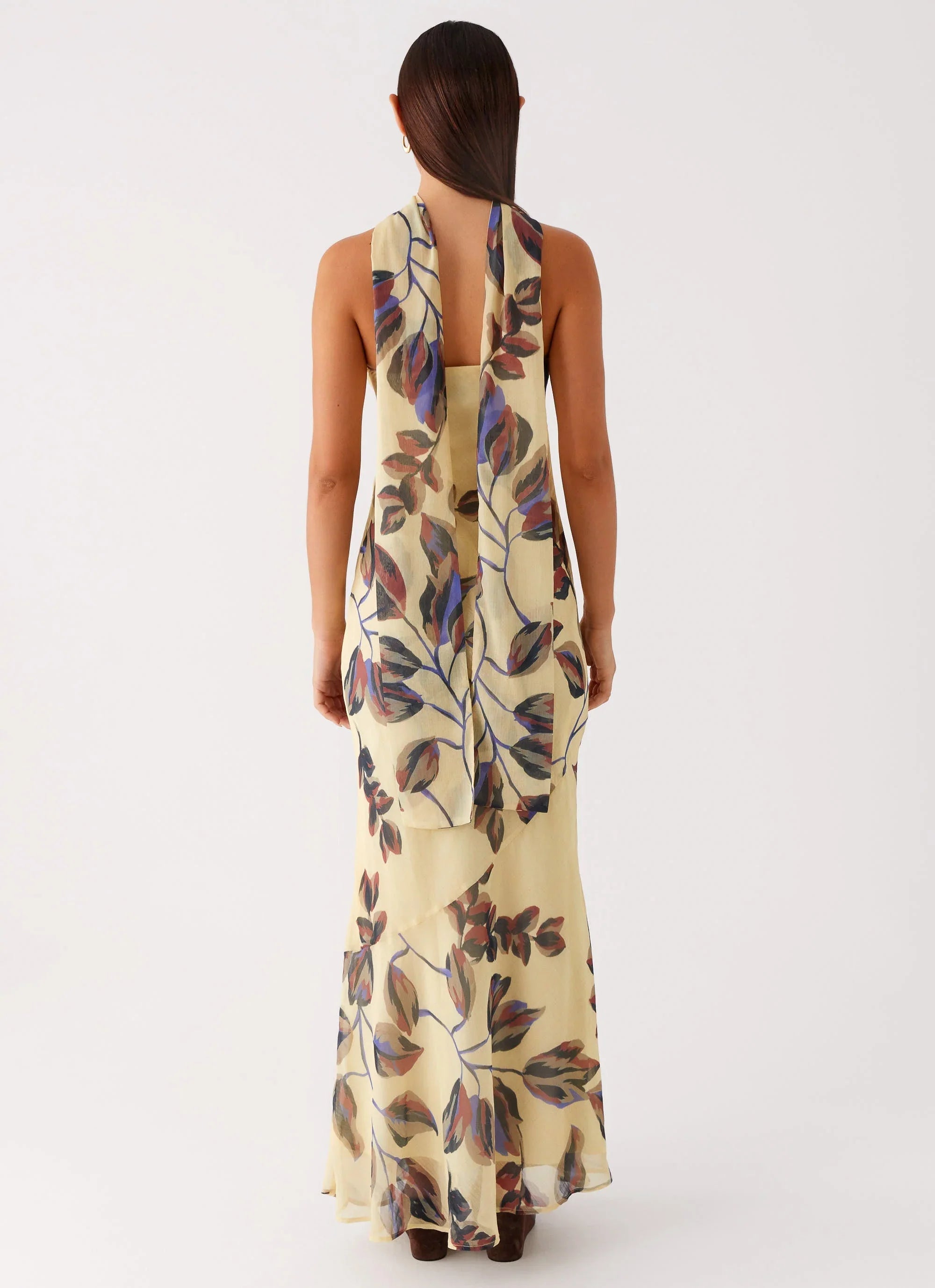 Under The Pagoda Maxi Dress Buttercream Leaf Print