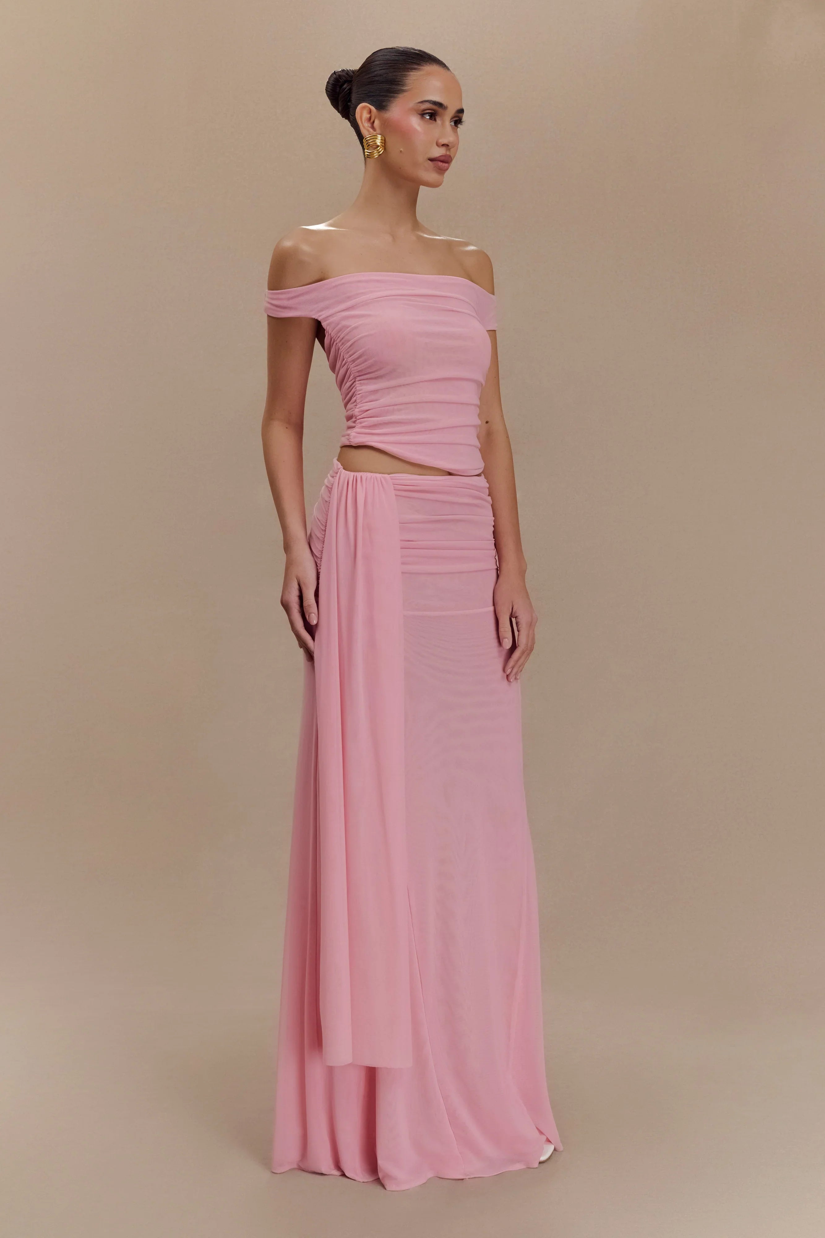Arna Mesh Maxi Skirt Candy Pink
