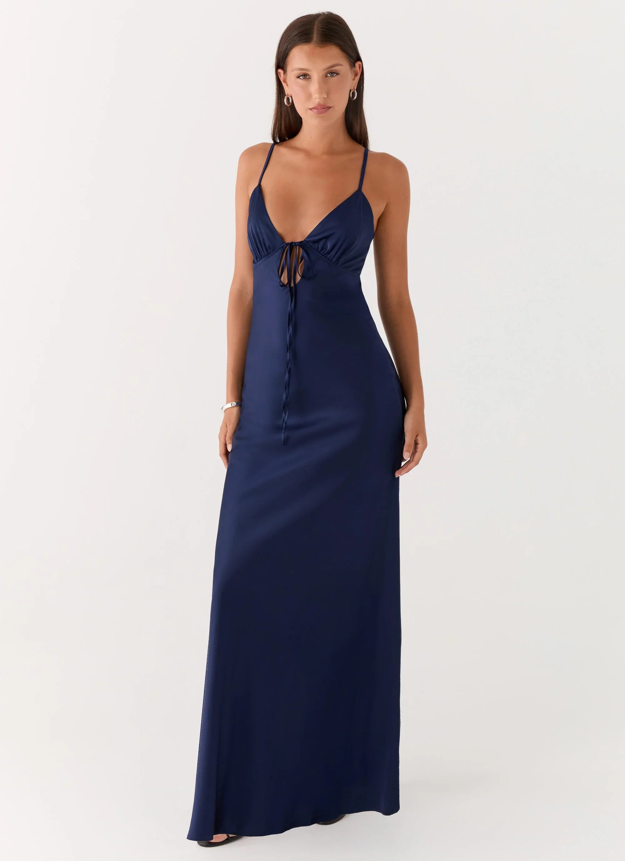 Flora Satin Maxi Dress Navy