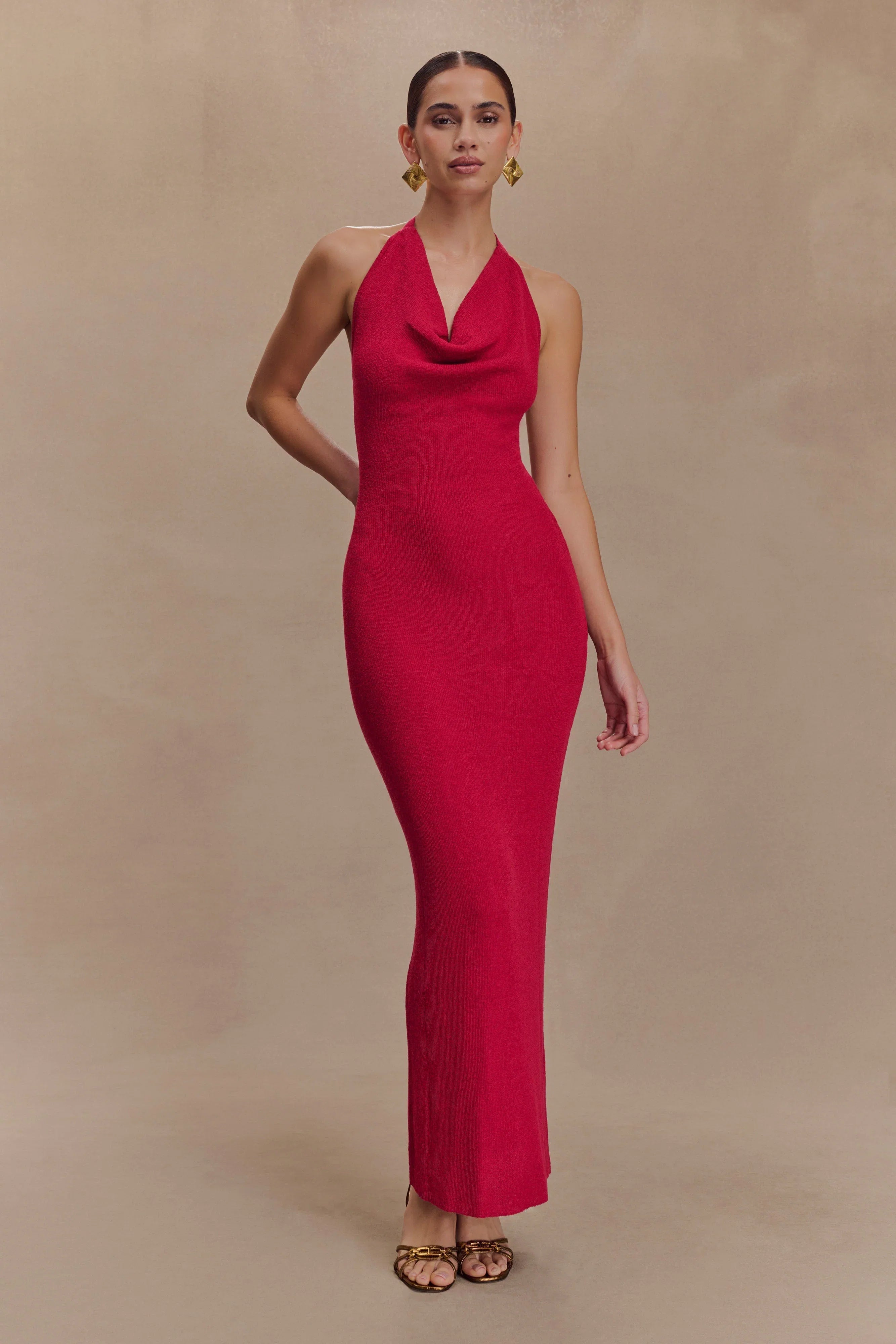 Ayella Cowl Knit Maxi Dress Raspberry