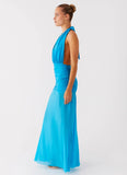 Dilemma Halter Maxi Dress Turquoise Blue