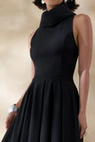 Exclusivity Black High Neck Midi Dress