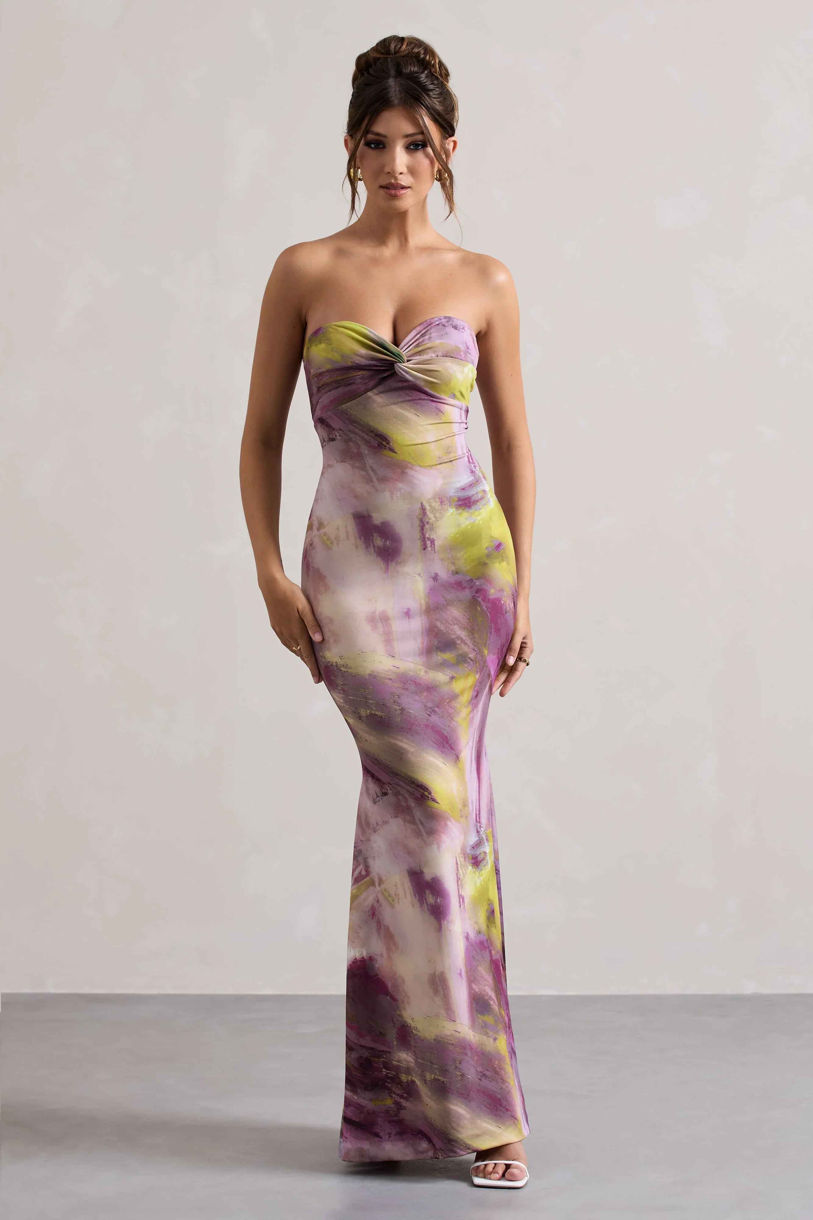 Santiago Lilac Print Strapless Twist Maxi Dress