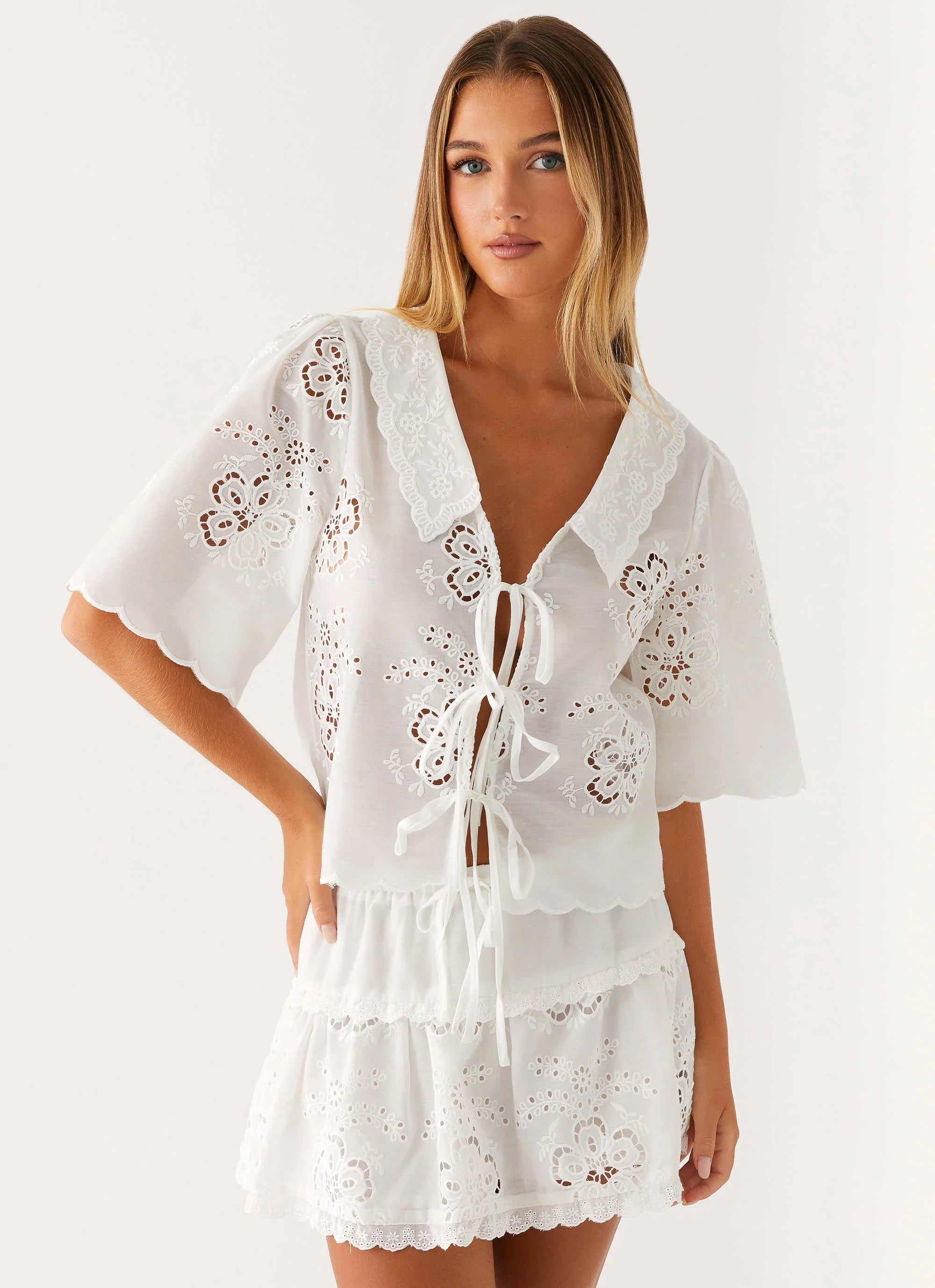 Summer Escape Embroidered Top White