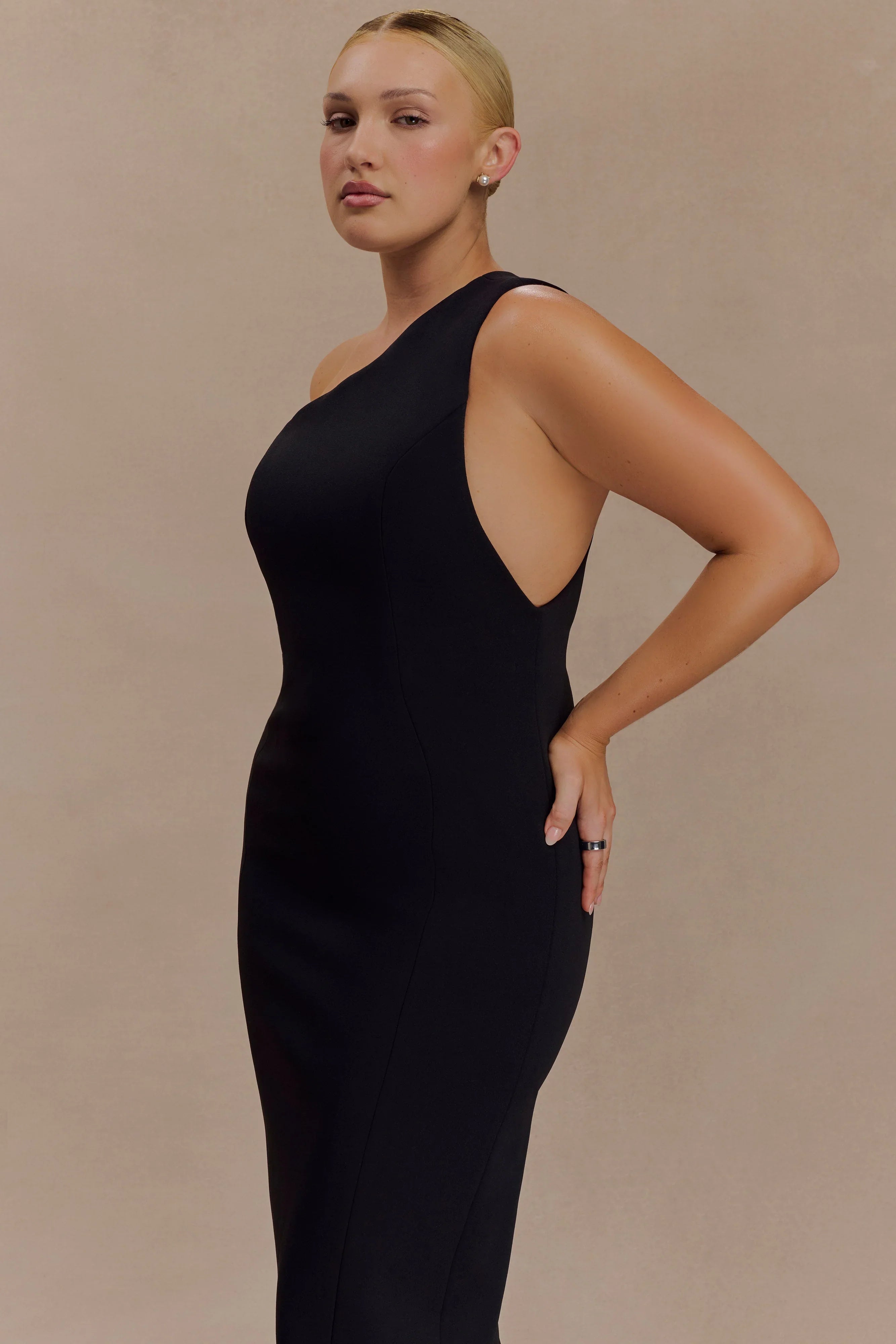Milena One Shoulder Crepe Maxi Dress Black