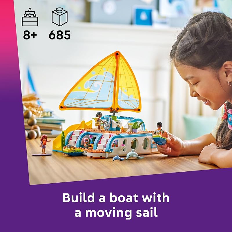 LEGO Friends Travel Boat Adventure Pretend Play Building Toy Toy Boat Playset with Playful Dolphin Figurines and 4 Minidolls Birthday Gift Idea for Girls and Boys Ages 8 and Up 42664