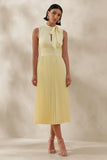 Avalon Lemon Midi Dress With Pleated Skirt And Bow Detail