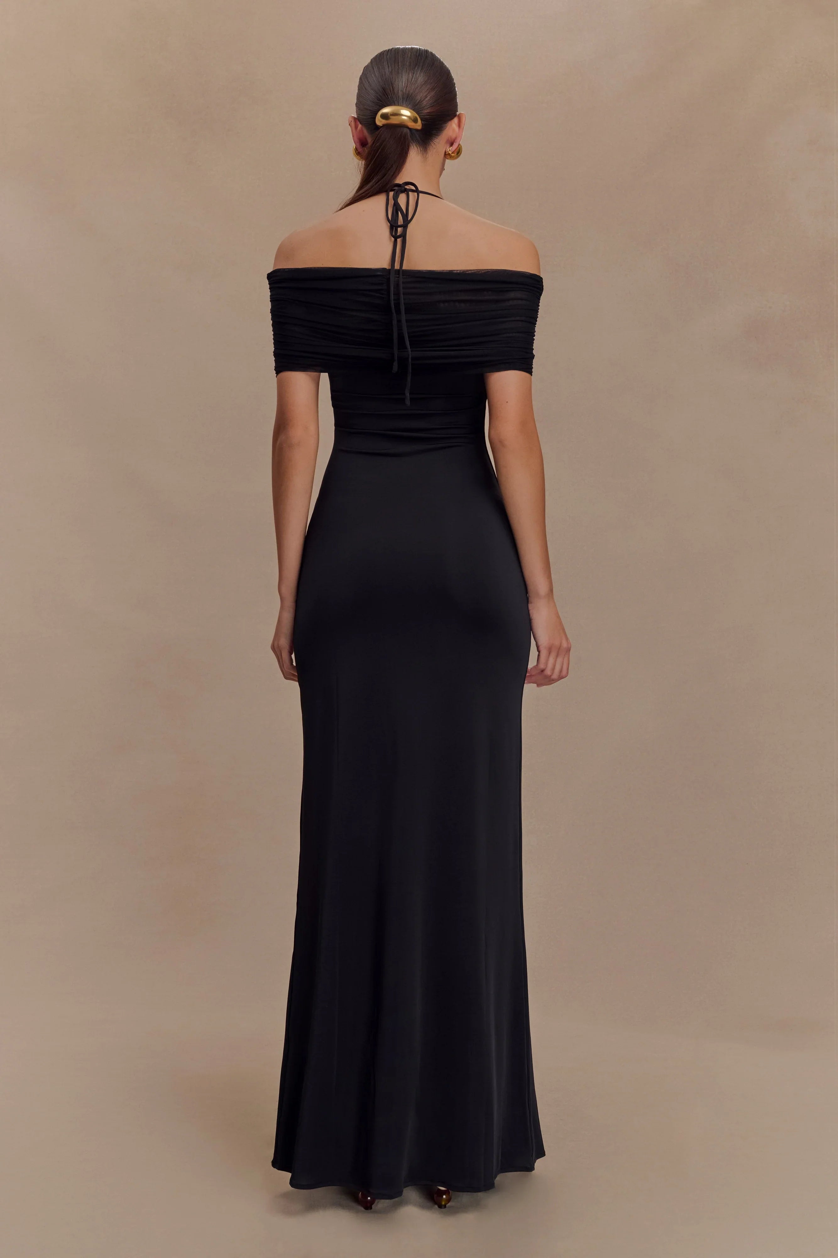 Bernadina Mesh And Slinky Halter Maxi Dress Black